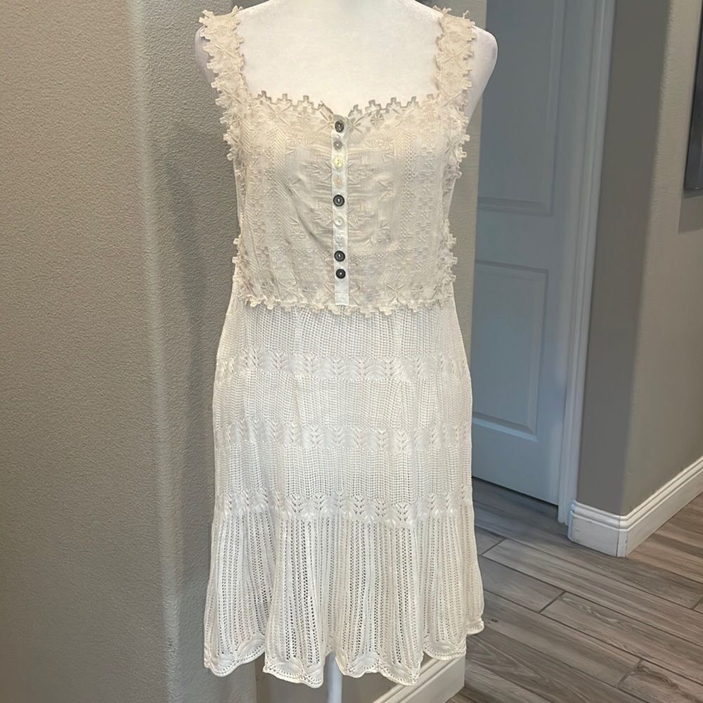 Free People Ivory Crochet & Lace Mini Dress